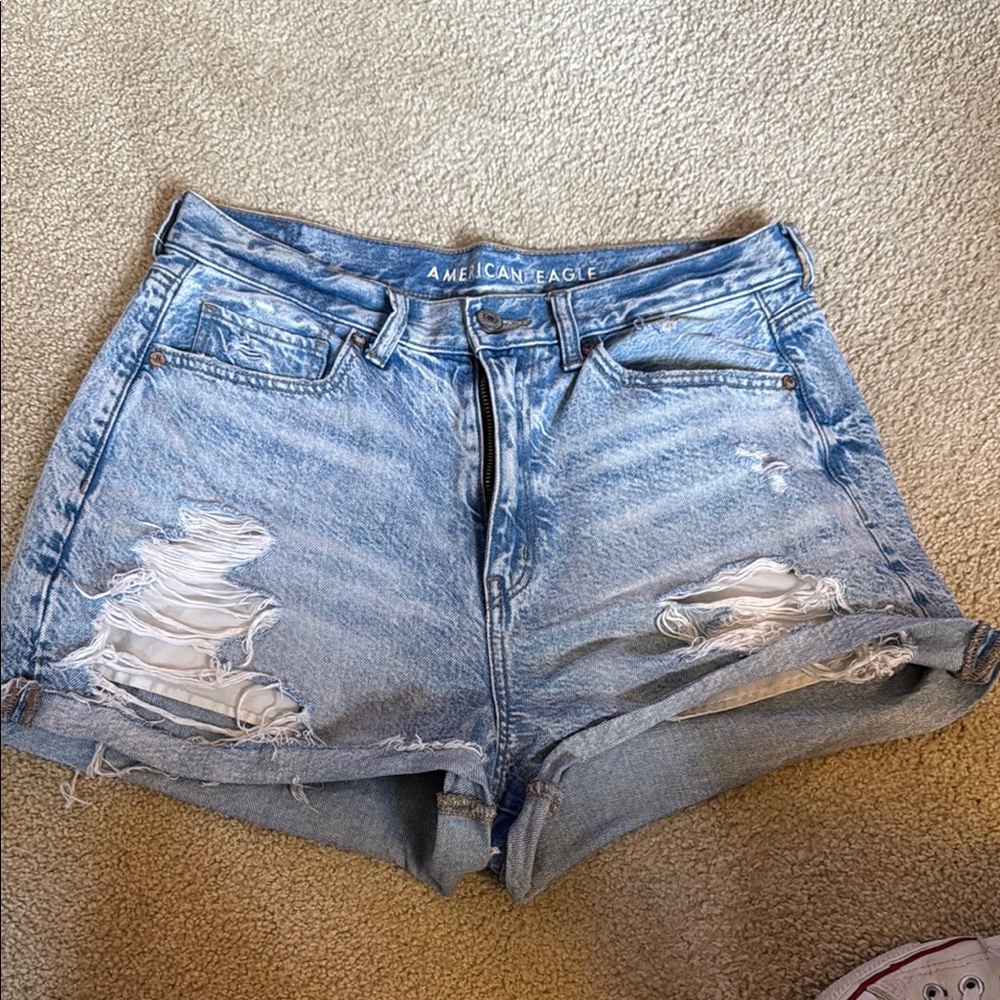 American Eagle Outfitters Blue Distressed Jean Shorts